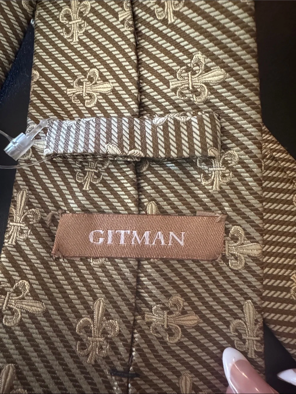 Gitman‎ Brothers Beige and Cream Fleur-de-Lis Silk Tie